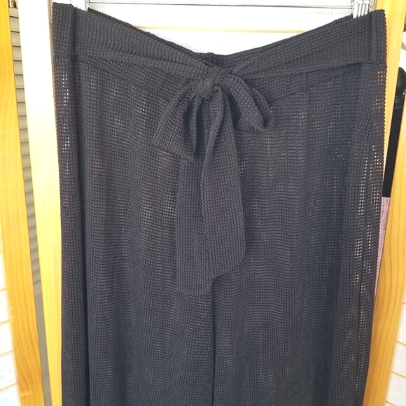 Black Mesh Wide Leg Beach Pants Sheer Waist Tie Nylon Simply Emma Size 1X - Picture 2 of 7
